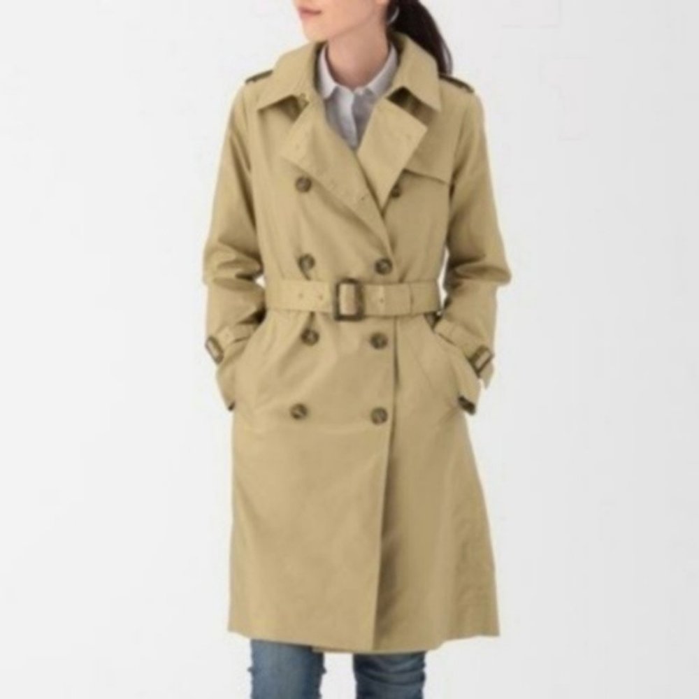 MUJI CLASSIC BEIGE RAIN TRENCH COAT MEDIUM CHIC MINIMAL